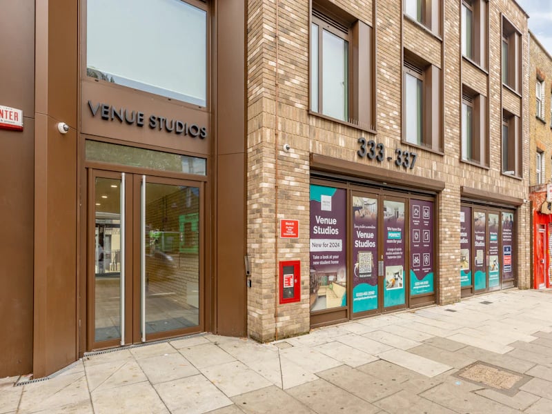 Venue Studios entrance with brick building exterior exterior at Venue Studios in London Student Accommodation
