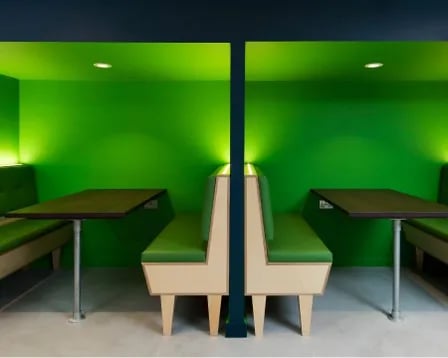 Booth seating with tables study area at Scape Wembley in London Student Accommodation