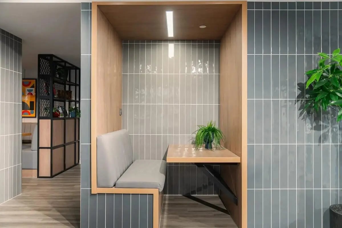 Bench table and plant study booth at Redgate in Nottingham Student Accommodation