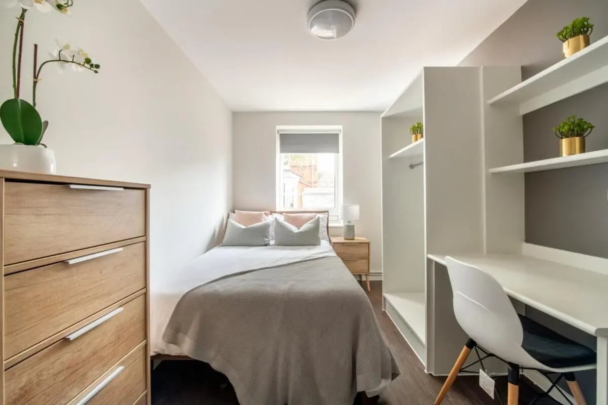 Bed dresser wardrobe desk student bedroom at 4 Rob Roy House in Nottingham Student Accommodation