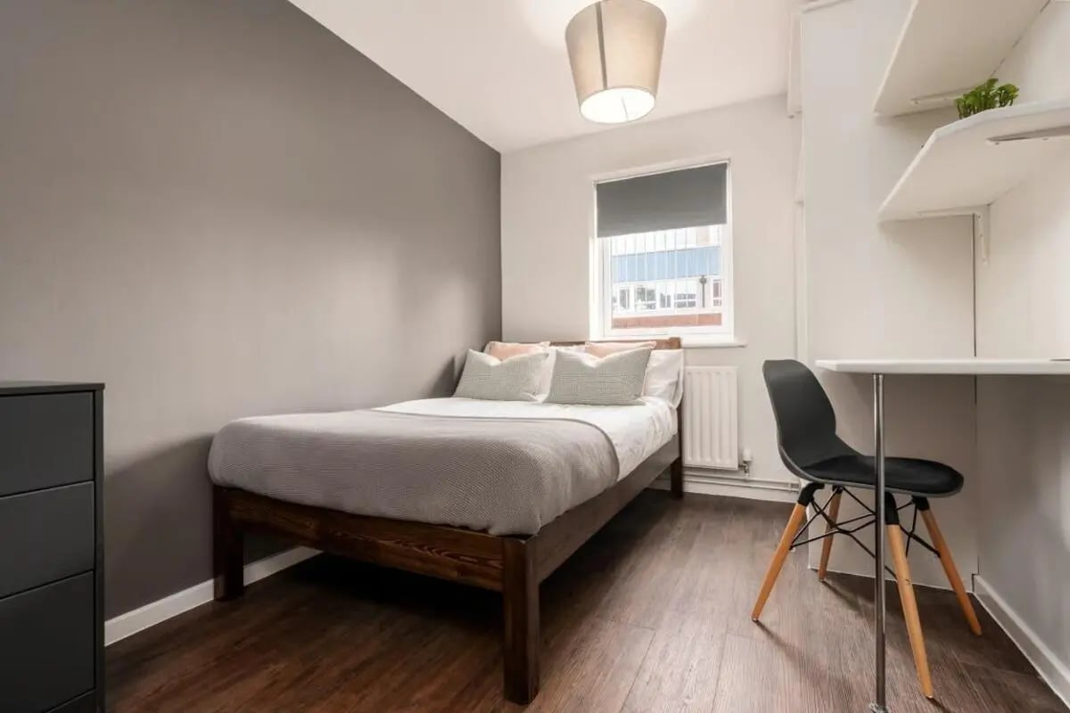 Bed desk chair with window Bedroom at 28 Church Street in Nottingham Student Accommodation
