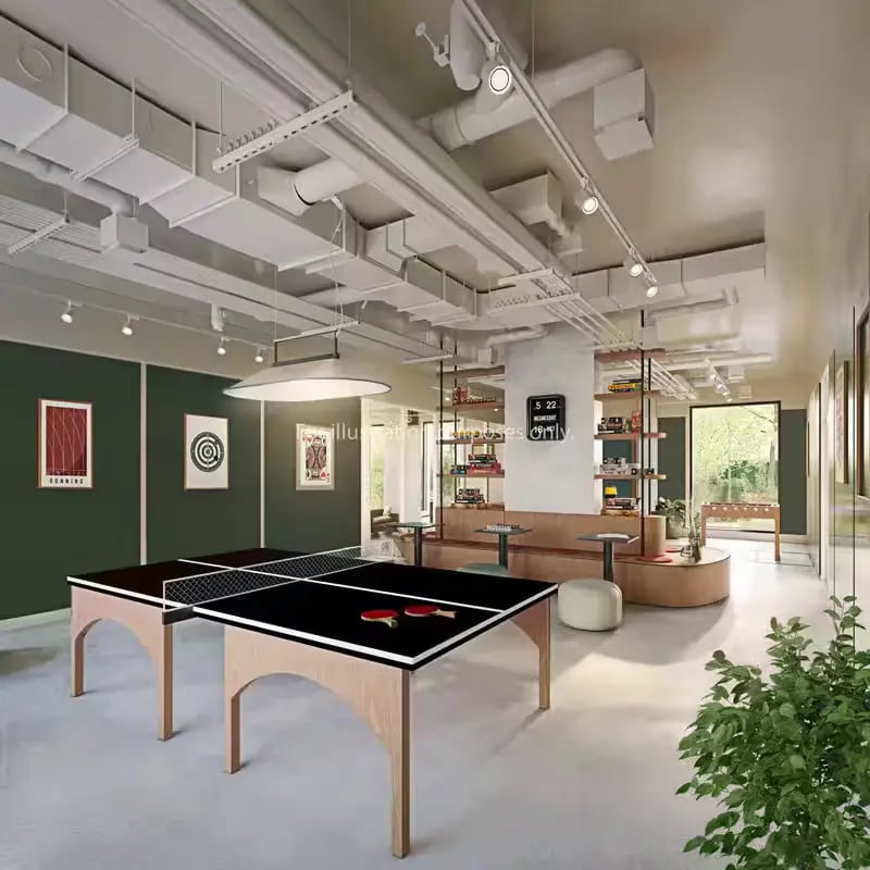 Ping pong tables and foosball table lounge area at City Wharf in Glasgow Student Accommodation