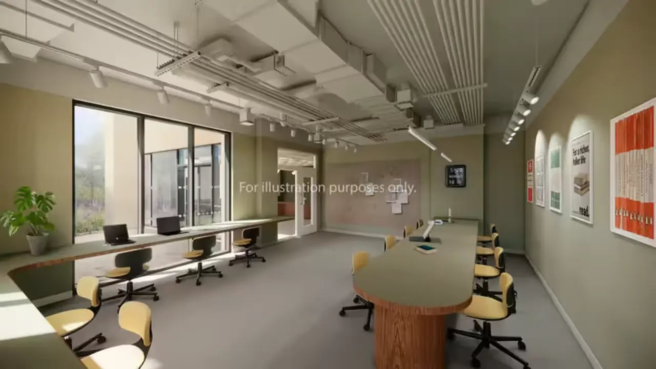 Laptops on desks and chairs Study area at City Wharf in Glasgow Student Accommodation