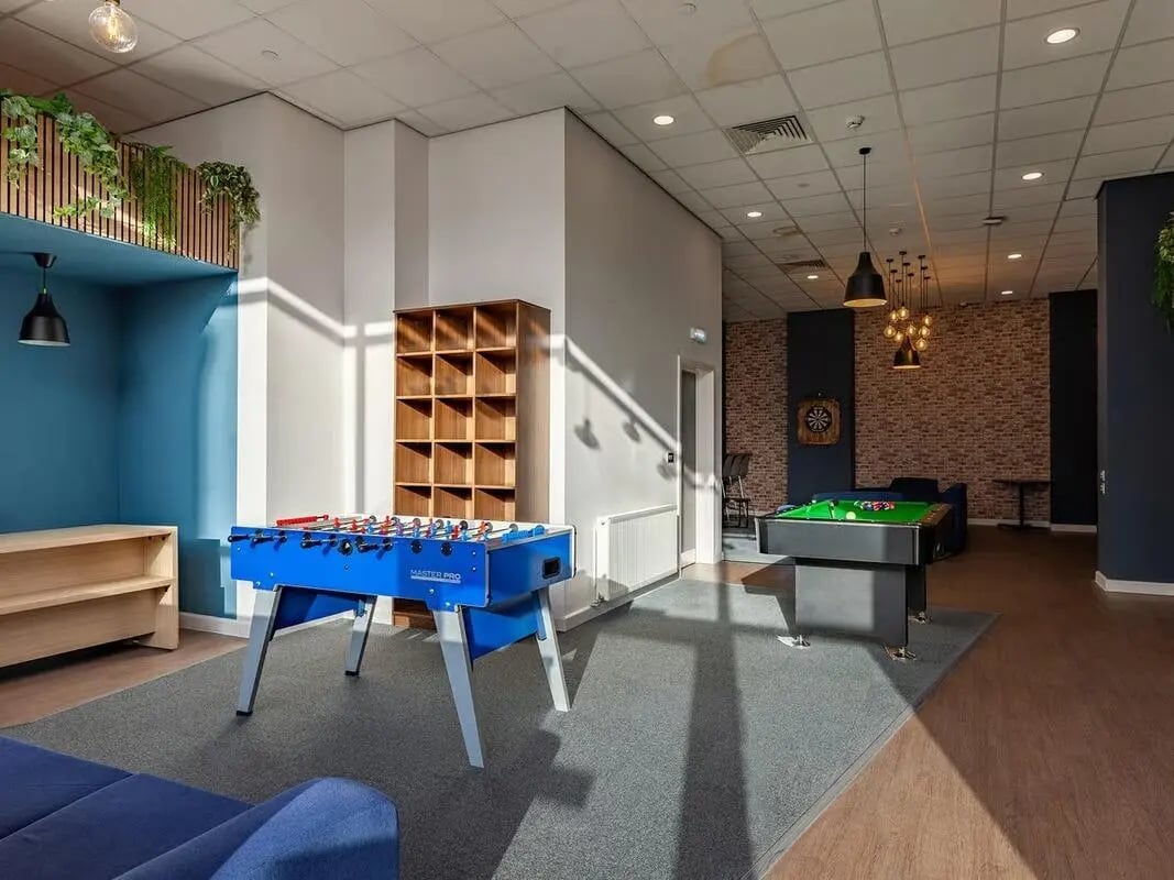 Foosball table and pool table common area at Saltwater Place in Plymouth Student Accommodation
