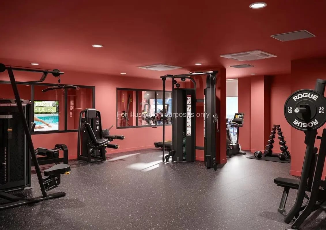 Gym equipment weight racks and exercise machines gym at St Vincent Studios in Glasgow Student Accommodation