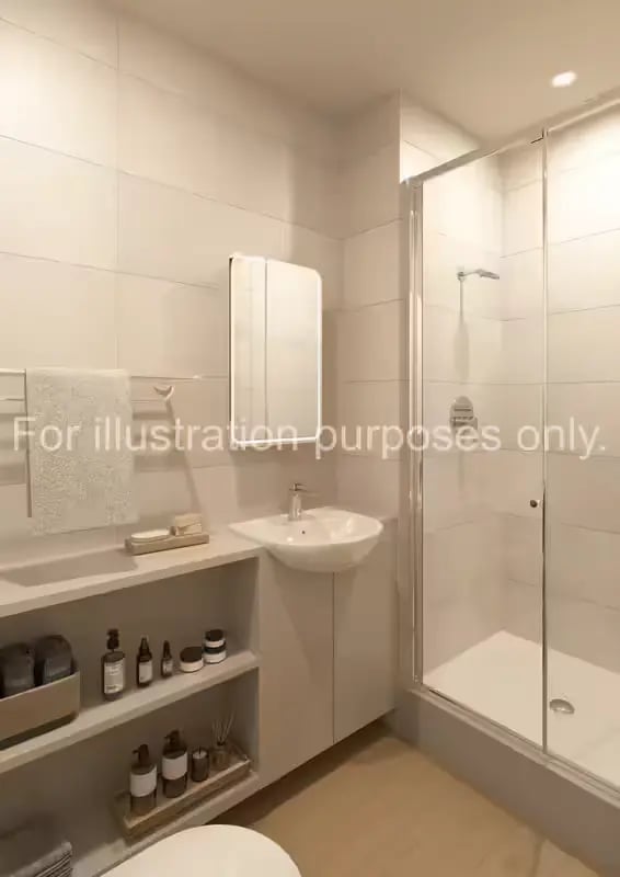 Sink mirror towels shower toilet bottles bathroom at Glasgow Citi View  in Glasgow Student Accommodation