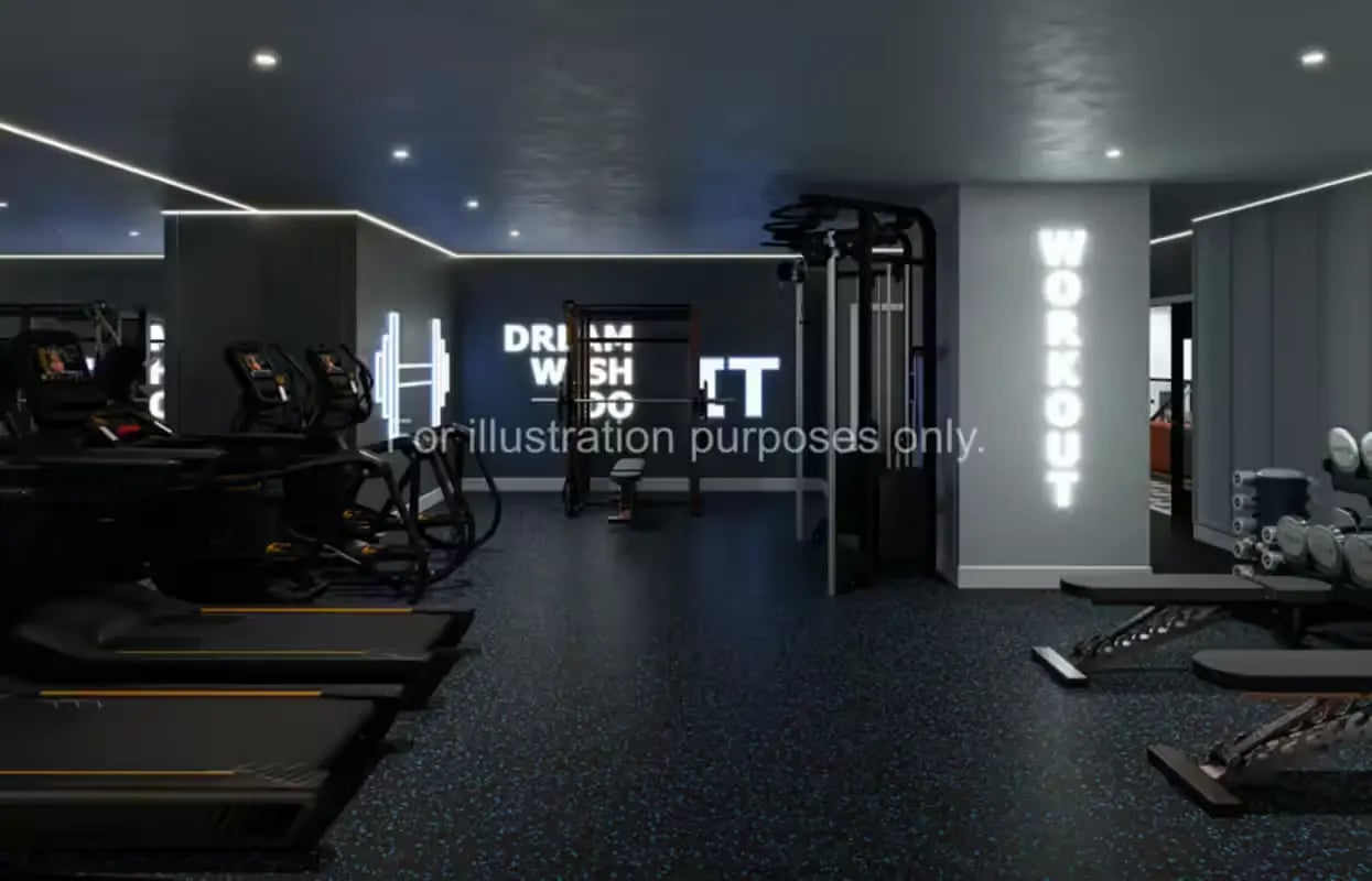 Gym with treadmills weight machines workout benches gym at Glasgow Citi View  in Glasgow Student Accommodation