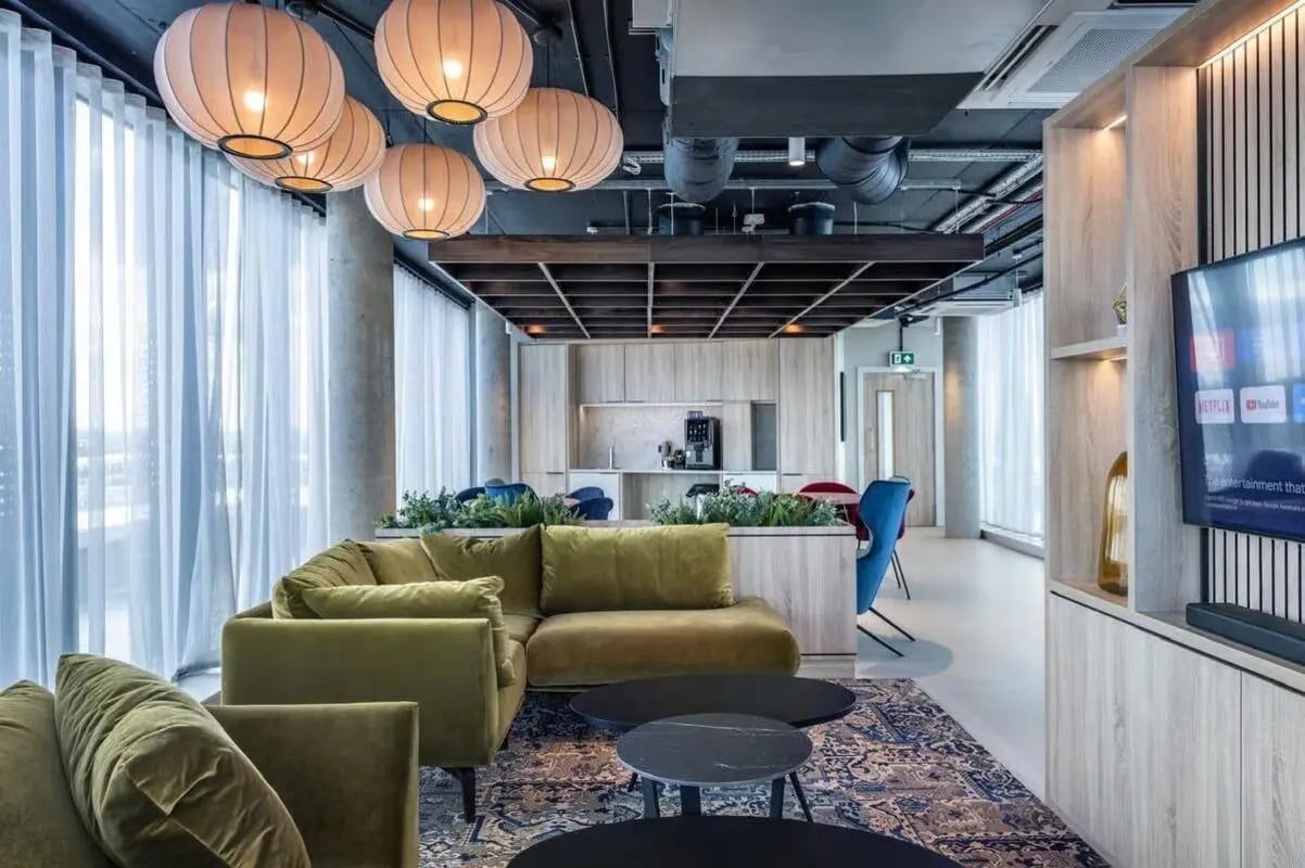Olive sectional sofa and coffee tables living room at The Place in Nottingham Student Accommodation