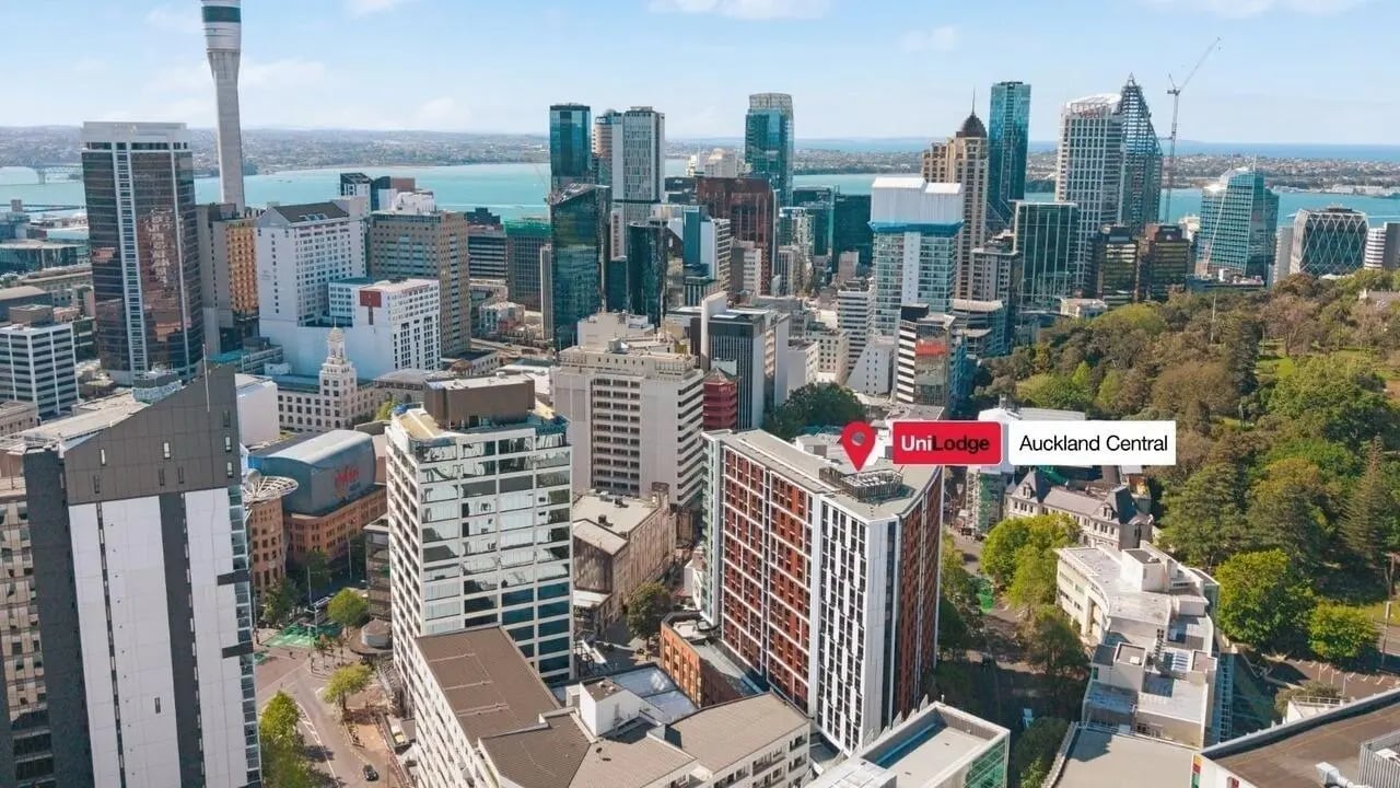 Student accommodation building cityscape exterior at UniLodge Auckland Central in Auckland Student Accommodation