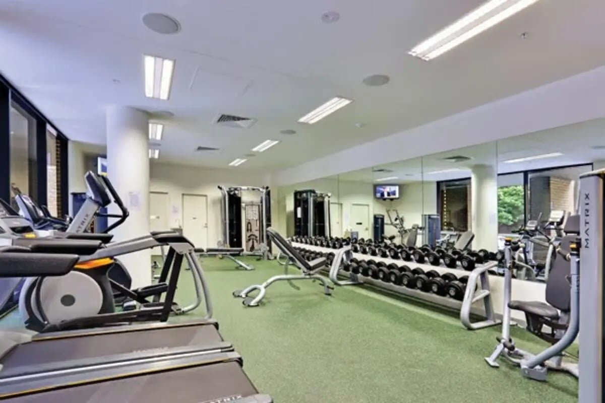 Treadmills weight racks exercise machines fitness gym at Scape Sydney Central in Sydney Student Accommodation