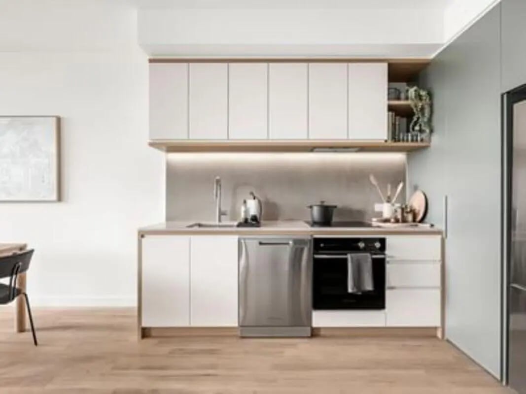 Modern kitchen with dishwasher oven and cabinets kitchen at Caulfield Place in Melbourne Student Accommodation