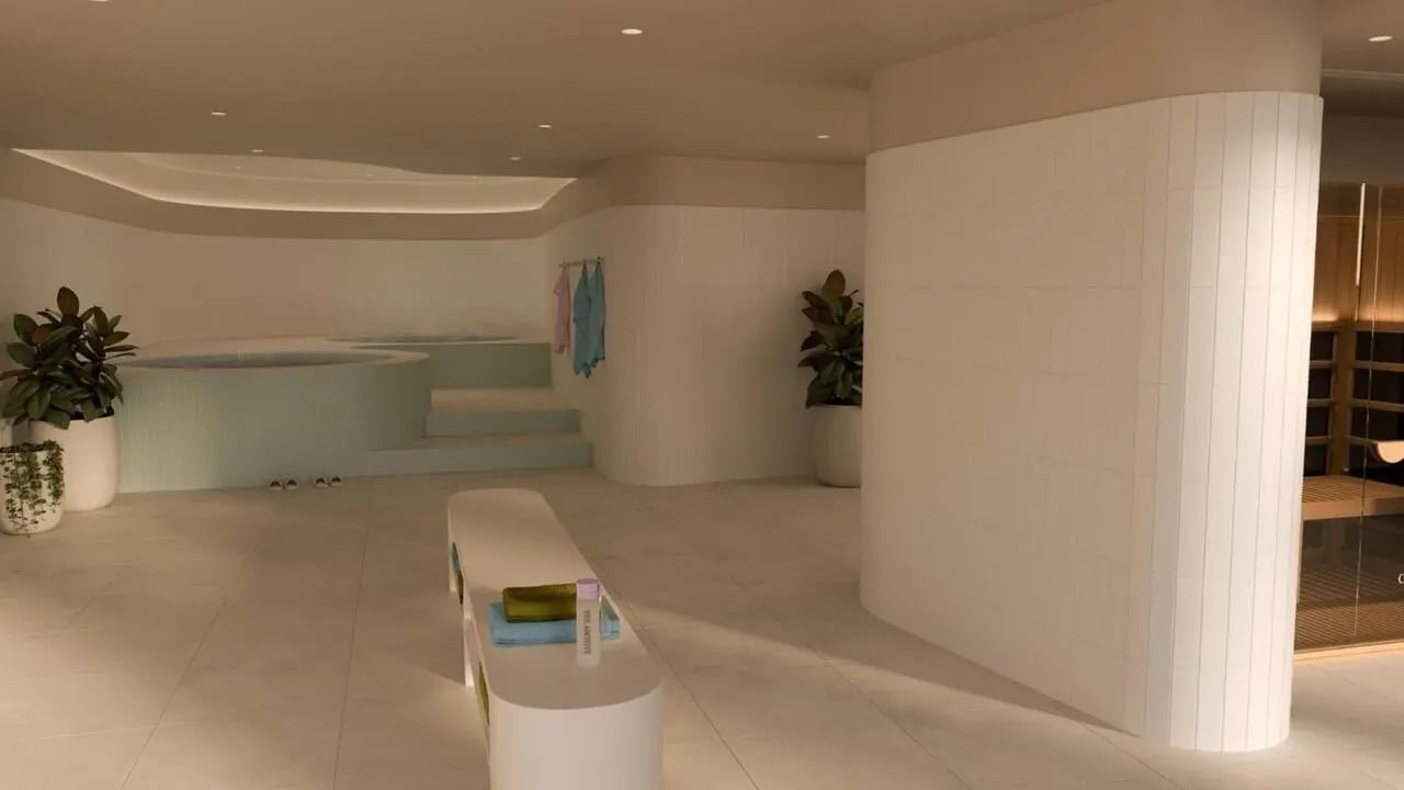 Indoor spa area with tubs and sauna. at The Archive - Residential Living in Melbourne Student Accommodation
