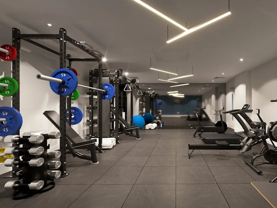 Weight rack barbell bench treadmills rowing machine gym at Croft Court in Bristol Student Accommodation