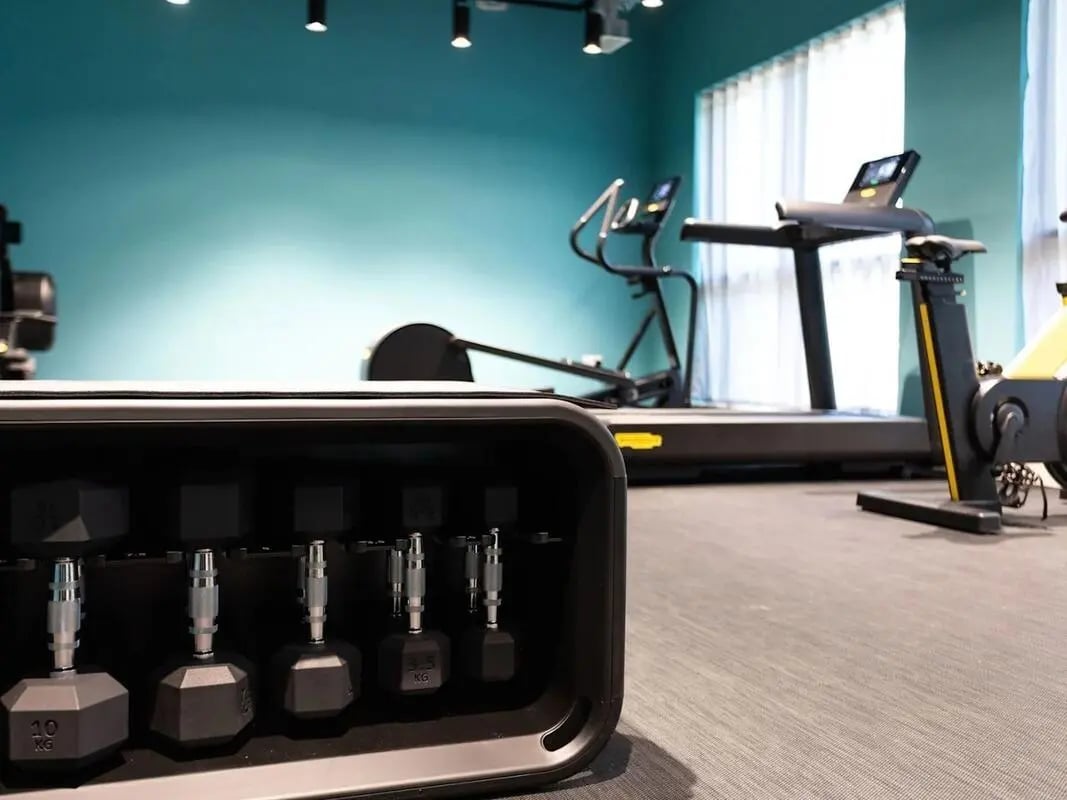 Dumbbell rack treadmills elliptical exercise bike gym at Stanley Studios - Portsmouth in Portsmouth Student Accommodation