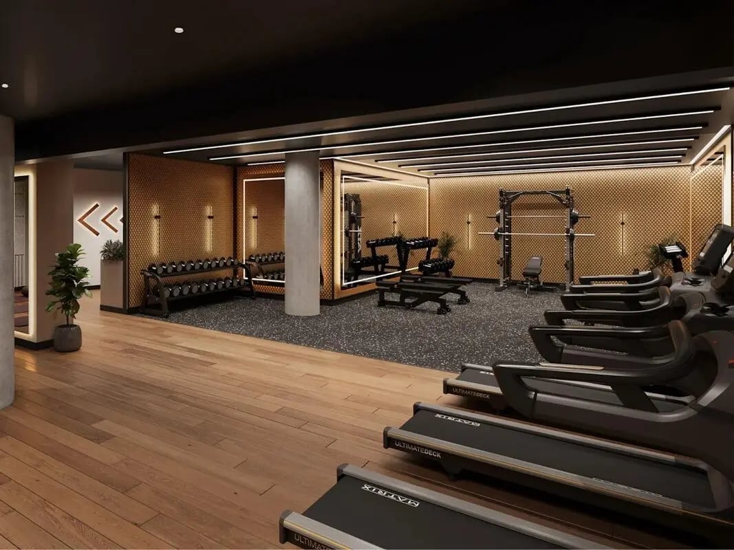Treadmills weights and benches gym area at Pavilion Court London in London Student Accommodation