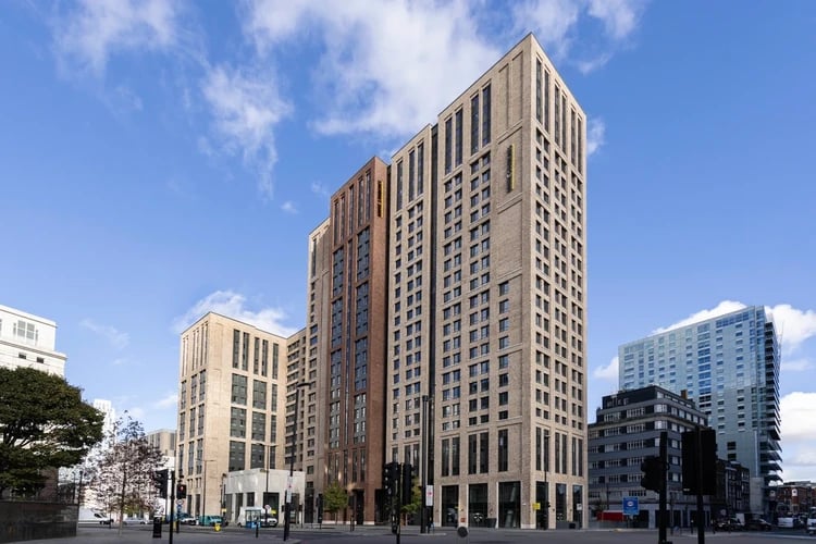 Modern brick buildings with many windows exterior at Hayloft Point in London Student Accommodation