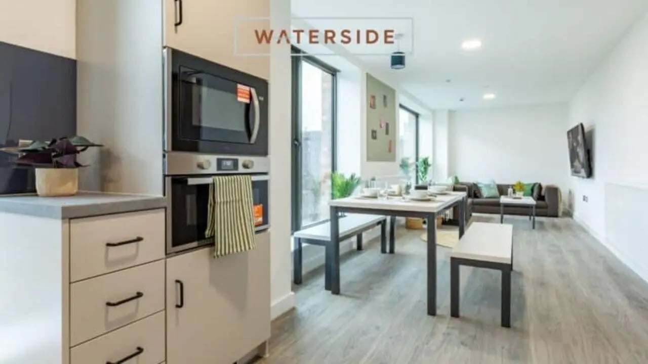 Kitchen dining and living area living room at Waterside in Bristol Student Accommodation