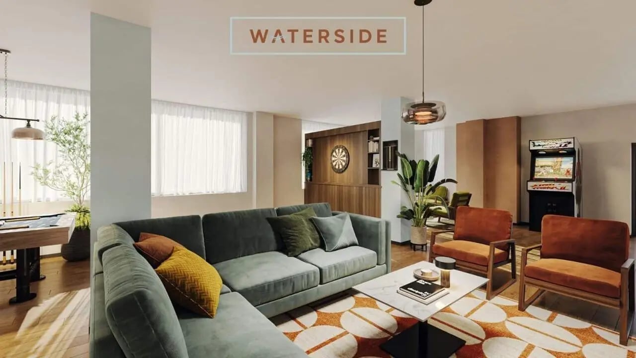 Sofa dartboard arcade game billiard table living room at Waterside in Bristol Student Accommodation
