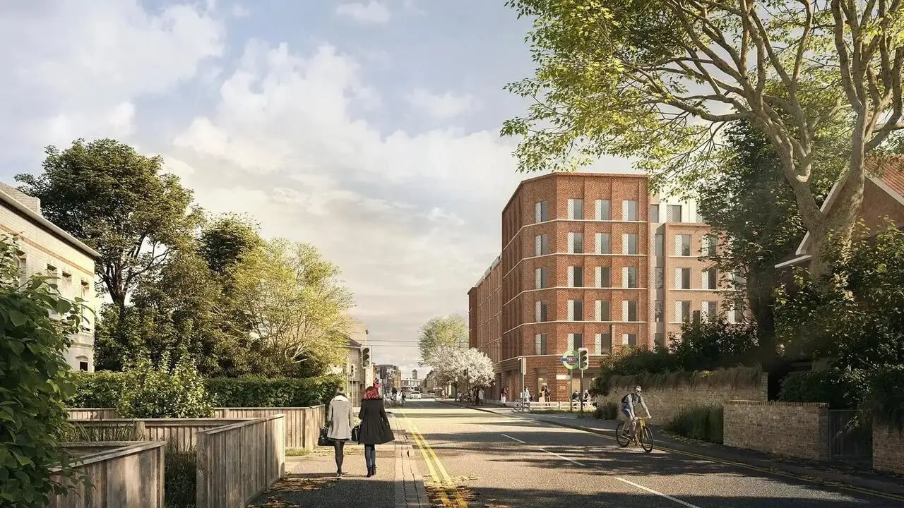 Brick building with many windows street exterior at Signal House in London Student Accommodation