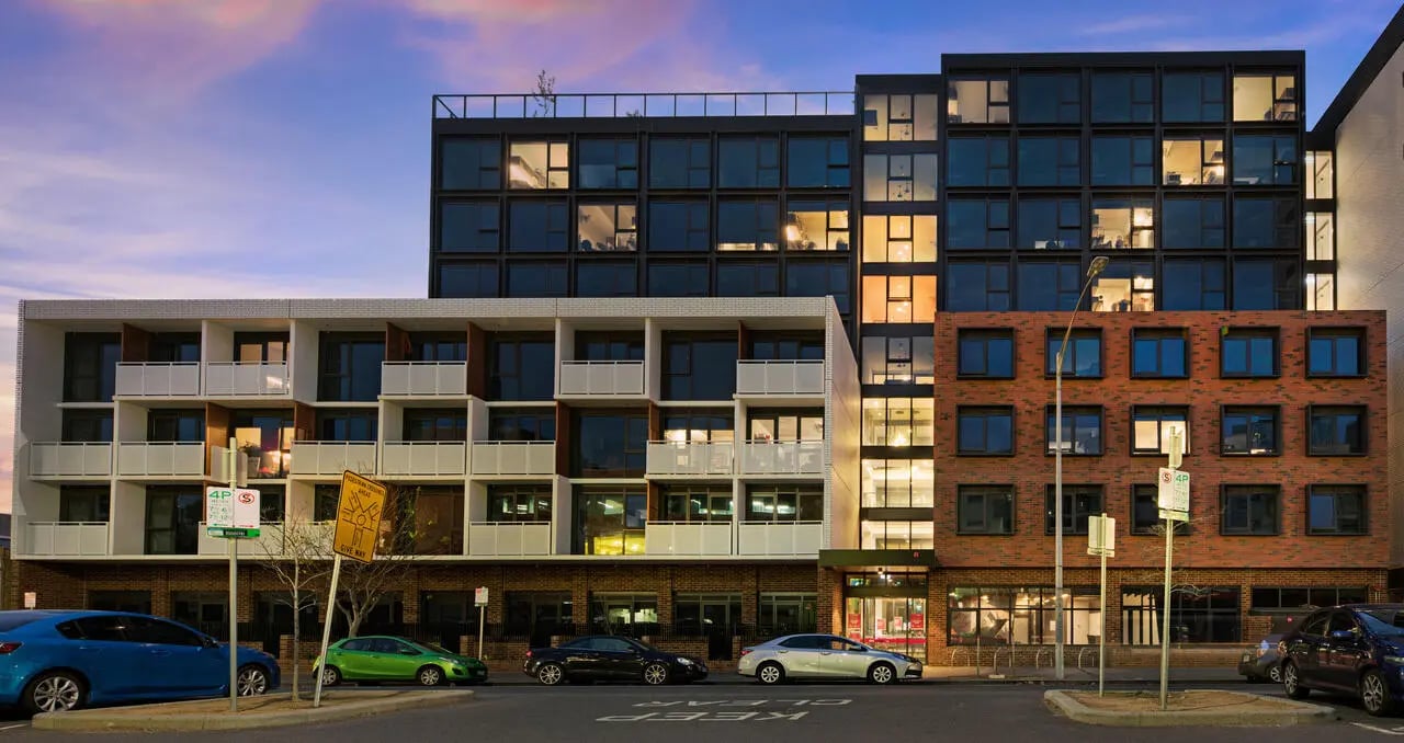 Modern student accommodation building with balconies exterior at UniLodge Royal Melbourne in Melbourne Student Accommodation