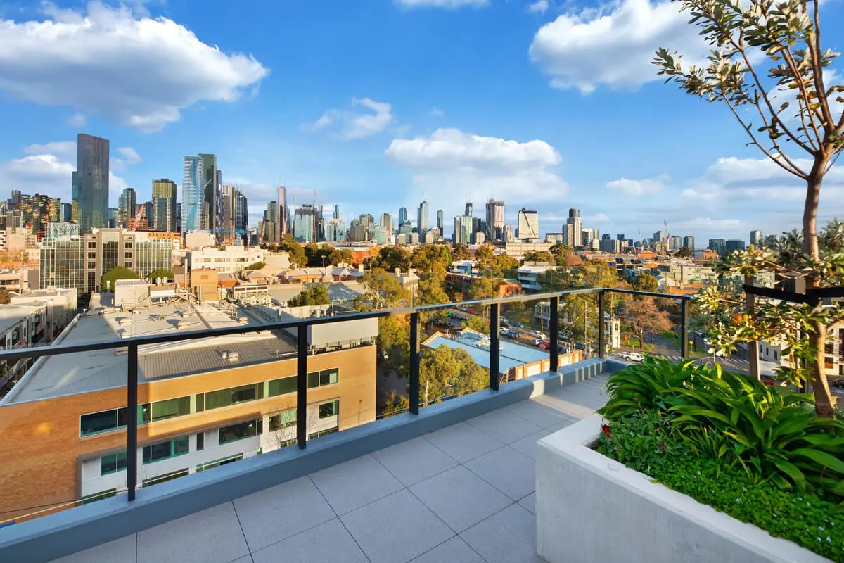 Rooftop balcony with city view exterior at UniLodge Royal Melbourne in Melbourne Student Accommodation