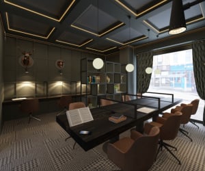 Shared desks with chairs study area at Iconinc The Bonnie in Glasgow Student Accommodation