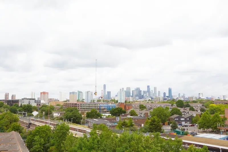 City skyline with residential buildings exterior at AXO New Cross in London Student Accommodation