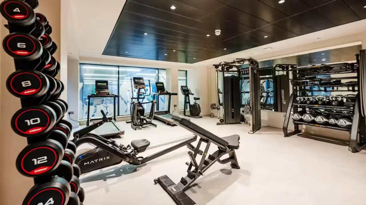 Dumbbells treadmills rowers weight rack gym at Haymarket Yards in Edinburgh Student Accommodation