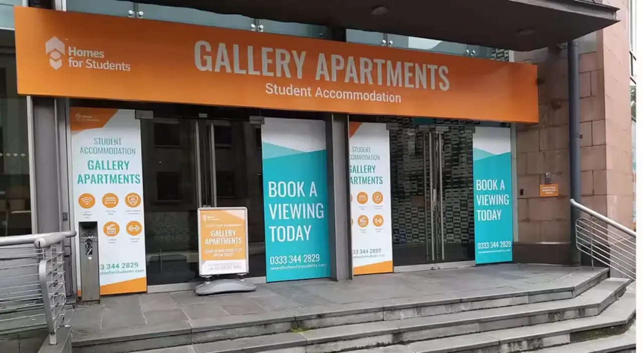 Gallery Apartments signage exterior entrance exterior at Gallery Apartments in Glasgow Student Accommodation
