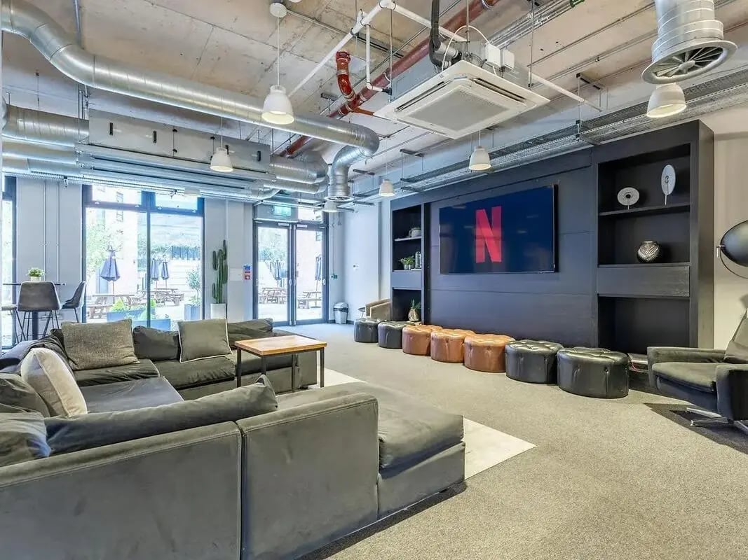 Large sectional sofa with Netflix screen Living Room at Globe Works in Birmingham Student Accommodation