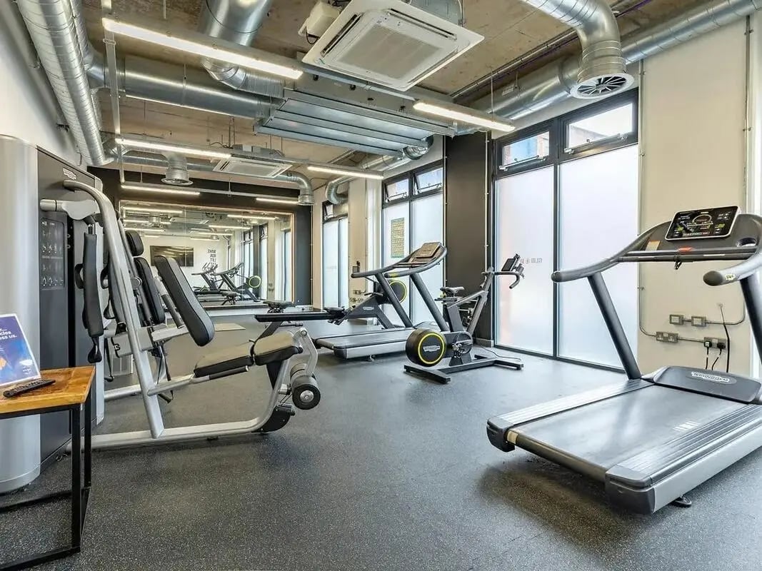 Gym equipment includes treadmills and stationary bikes gym at Globe Works in Birmingham Student Accommodation