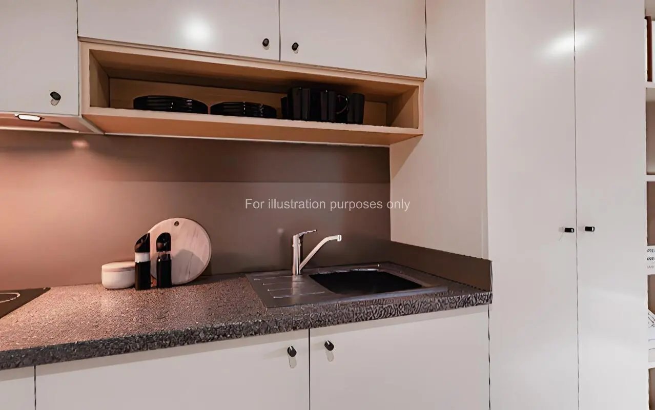 Modern kitchen with sink and cabinets kitchen at Straits Mile in Edinburgh Student Accommodation