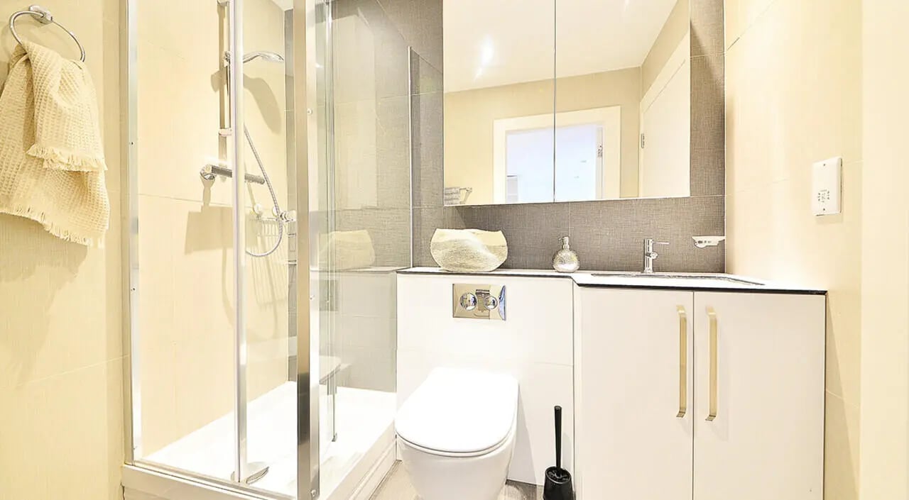 Shower toilet sink vanity mirror bathroom at Miura in Nottingham Student Accommodation
