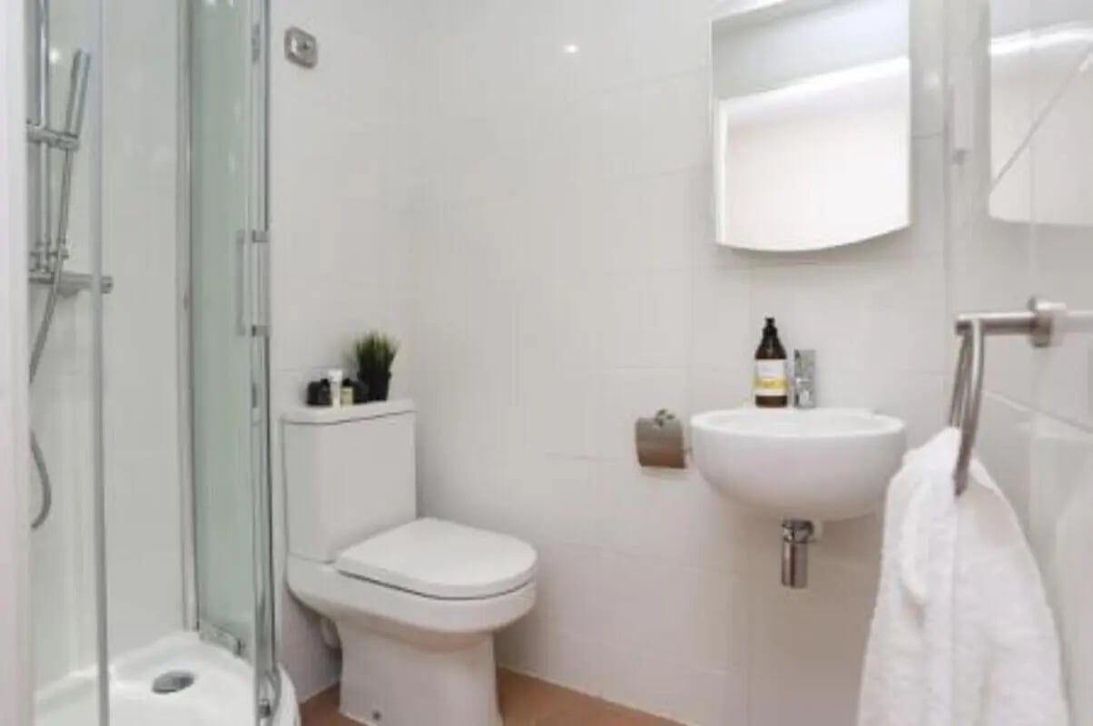 Toilet shower sink towel rack bathroom at Canterbury Student Village in Canterbury Student Accommodation