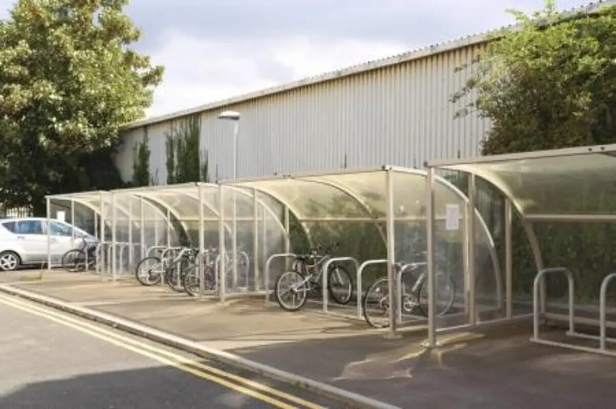 Covered bicycle racks with parked bicycles exterior at Canterbury Student Village in Canterbury Student Accommodation