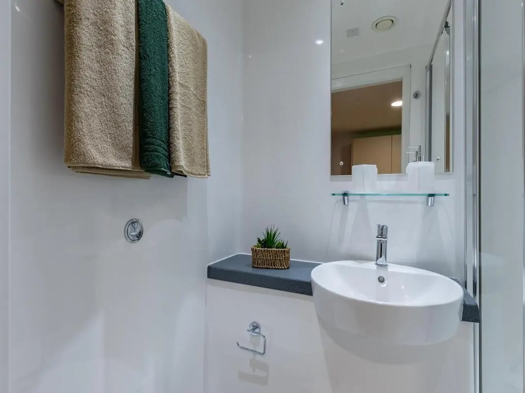 Sink towels mirror plant bathroom at Arcadian in Nottingham Student Accommodation