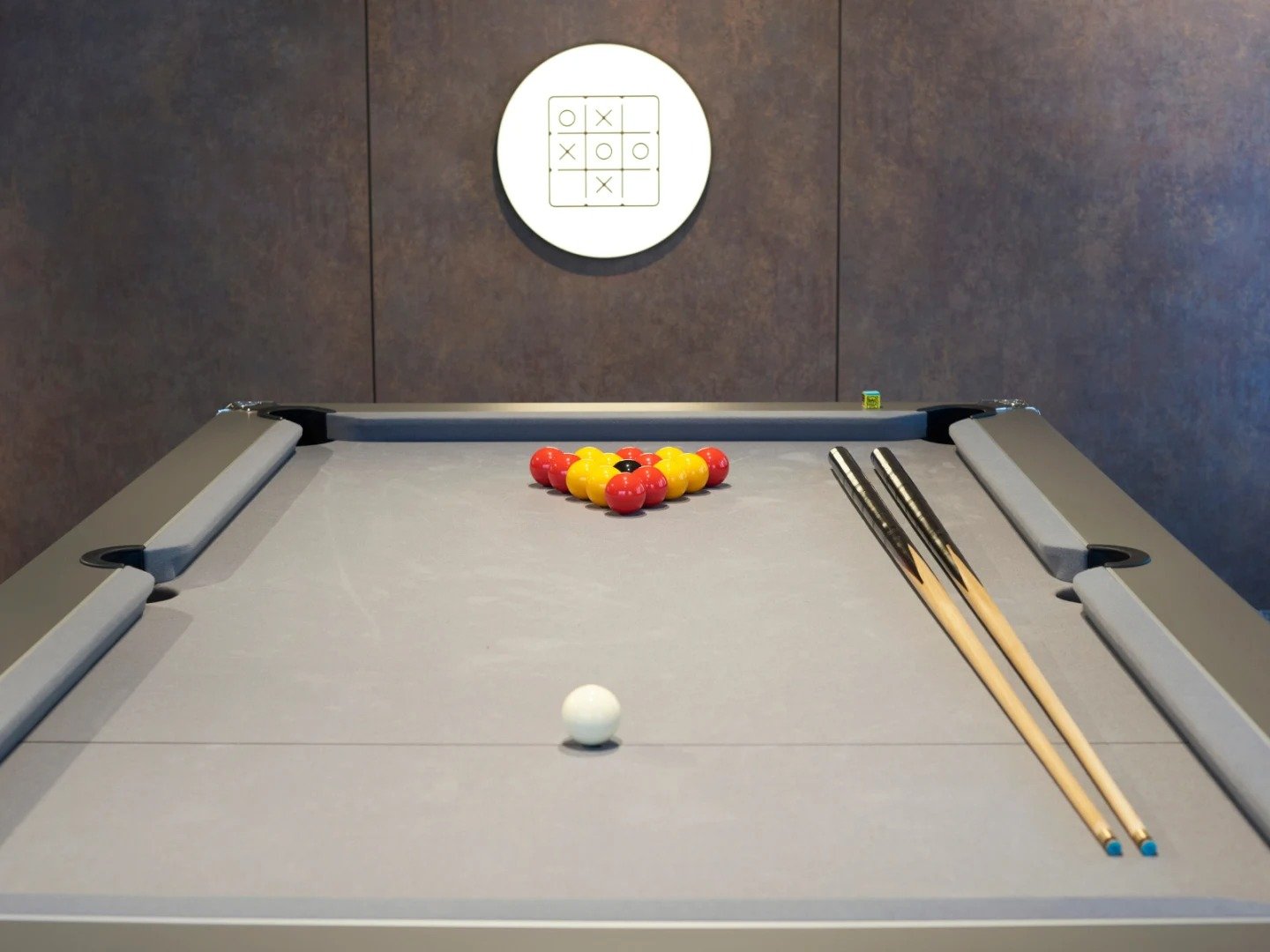 Billiard table with balls and cues playing area at The Gorge in Exeter Student Accommodation