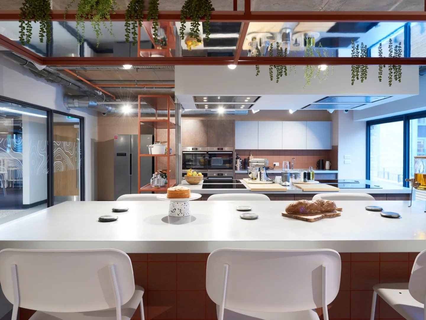 Modern kitchen with breakfast bar and appliances kitchen at The Gorge in Exeter Student Accommodation