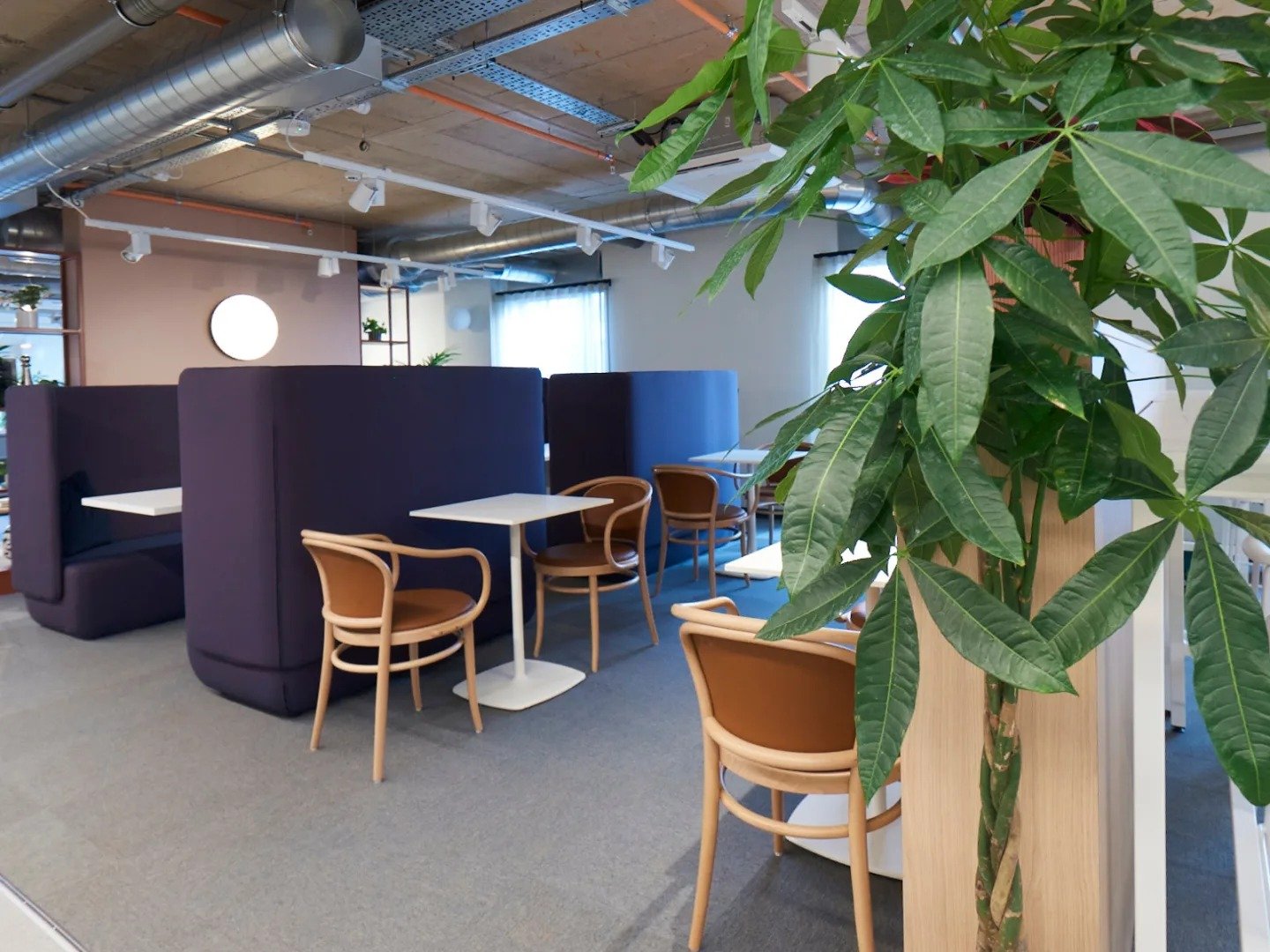 Booth seating with tables and chairs communal area at The Gorge in Exeter Student Accommodation