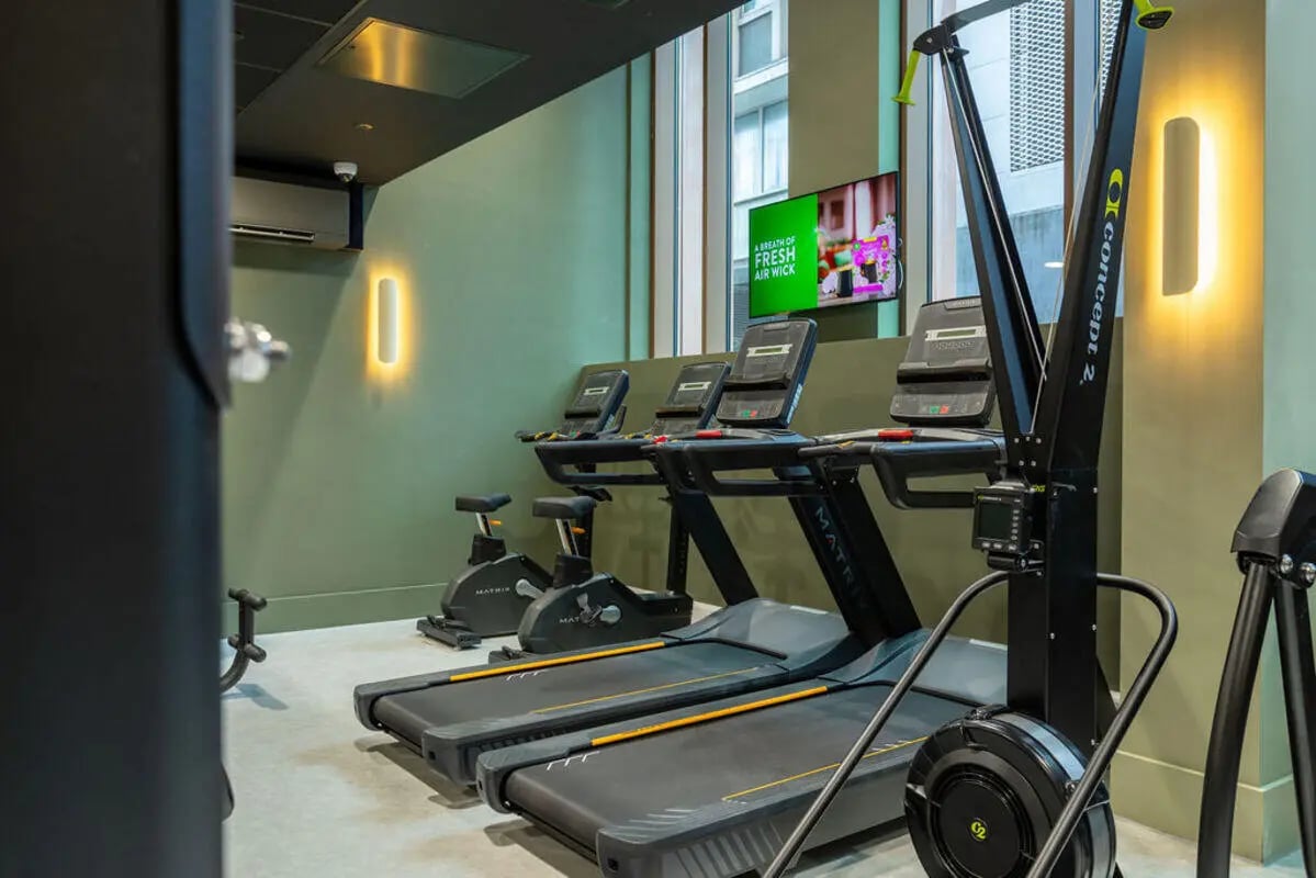 Treadmills exercise bikes and ski ergometer gym at Yugo Crown Place in Birmingham Student Accommodation
