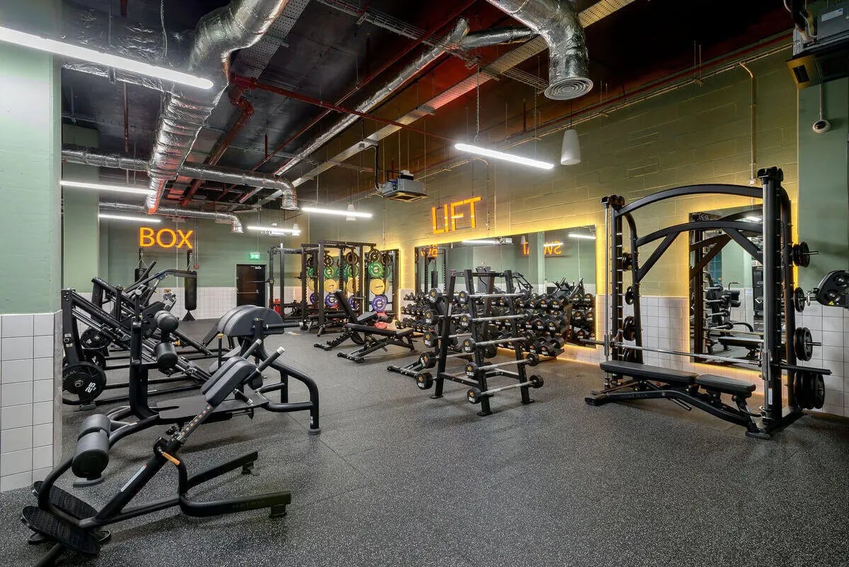 Weight machines dumbbells and lifting racks gym at True Nottingham in Nottingham Student Accommodation