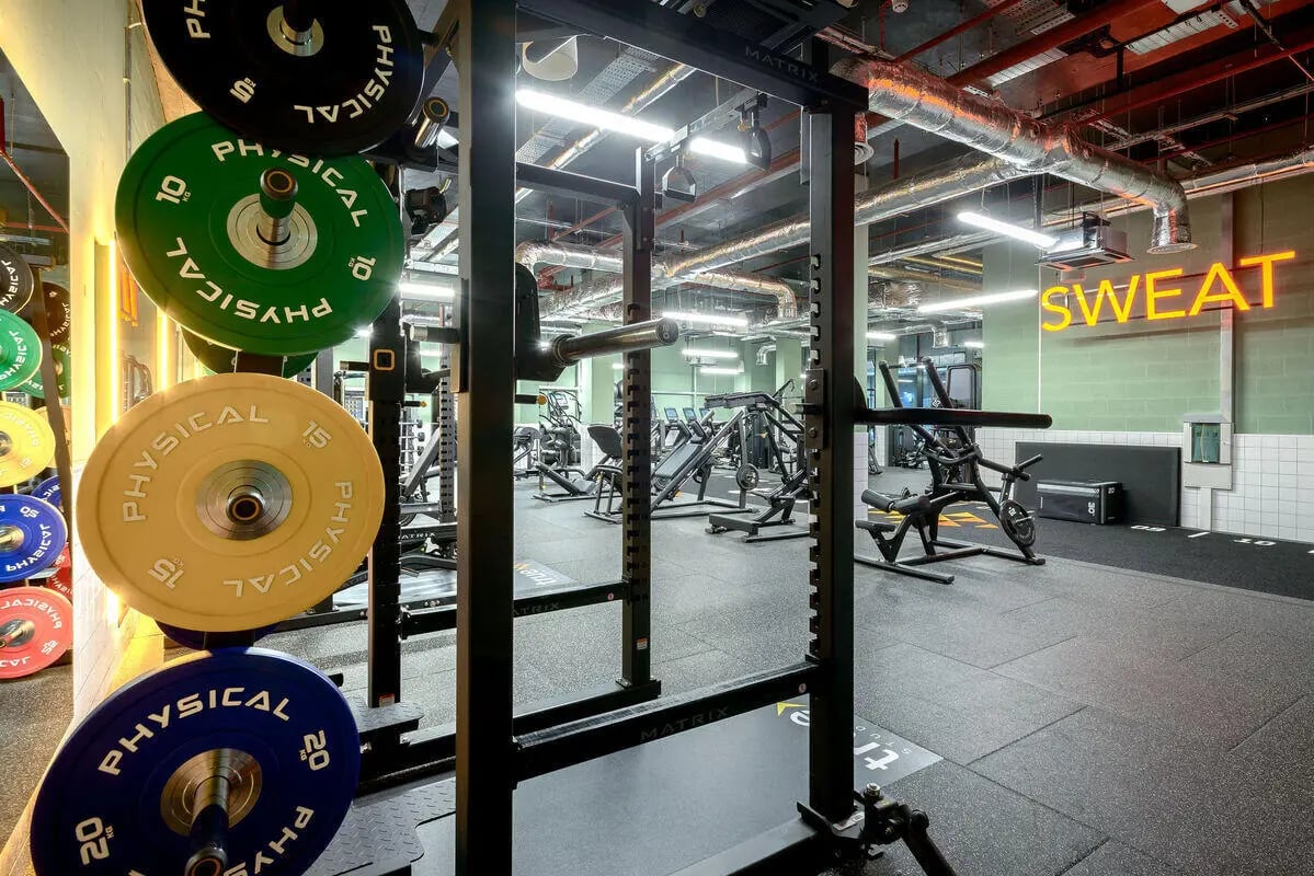 Weights racks and gym equipment fitness area at True Nottingham in Nottingham Student Accommodation