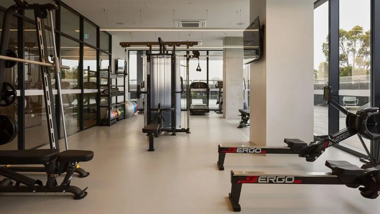 Gym equipment including rowers and treadmills gymnasium at UniLodge Perth Central in Perth Student Accommodation