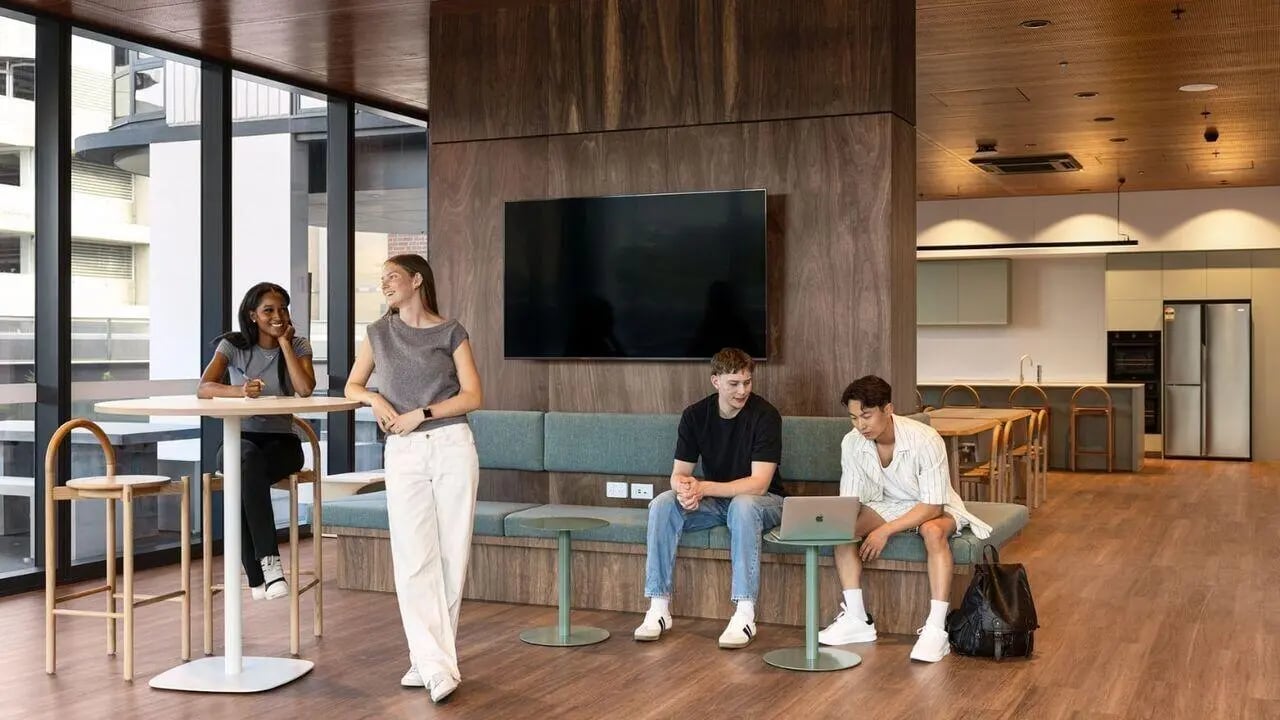 People in common area with kitchen and seating Image Type Common Area at UniLodge Perth Central in Perth Student Accommodation