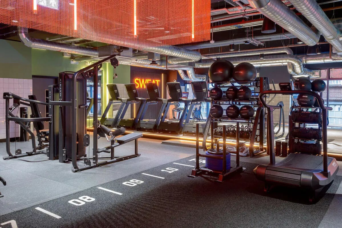 Gym equipment treadmills weight balls workout area gym at True Leicester in Leicester Student Accommodation