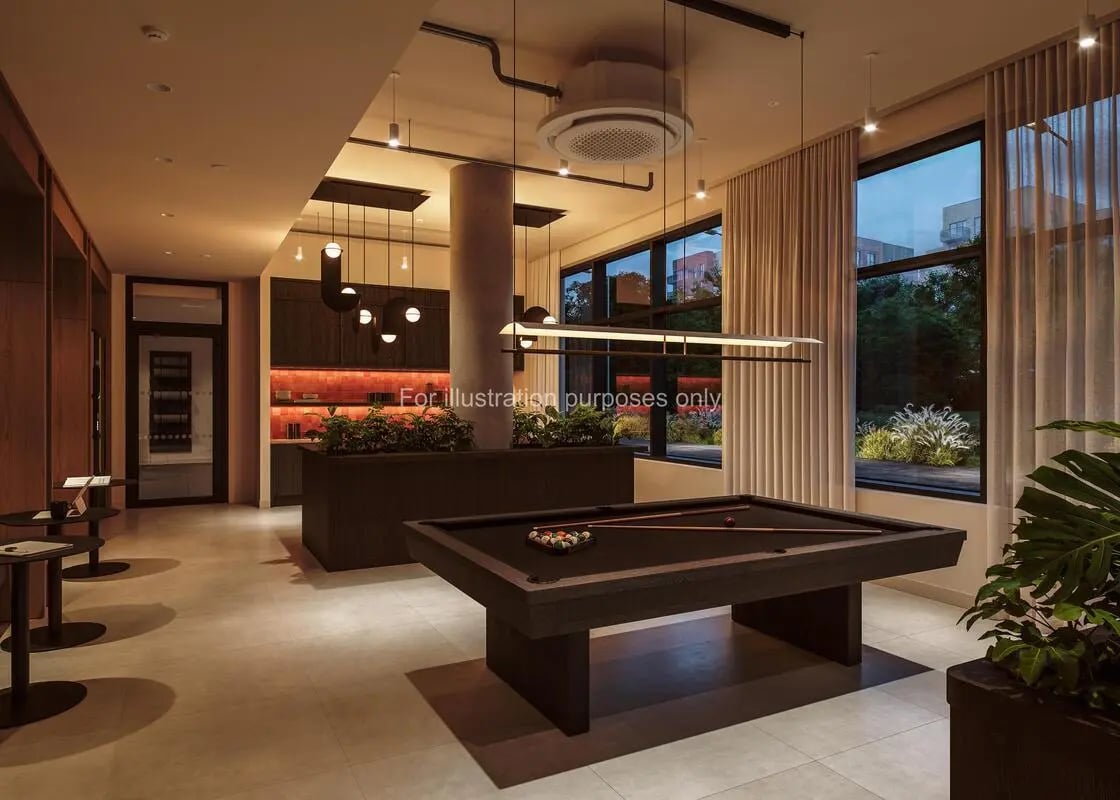 Billiard table pool cues and balls common area at Press House in London Student Accommodation
