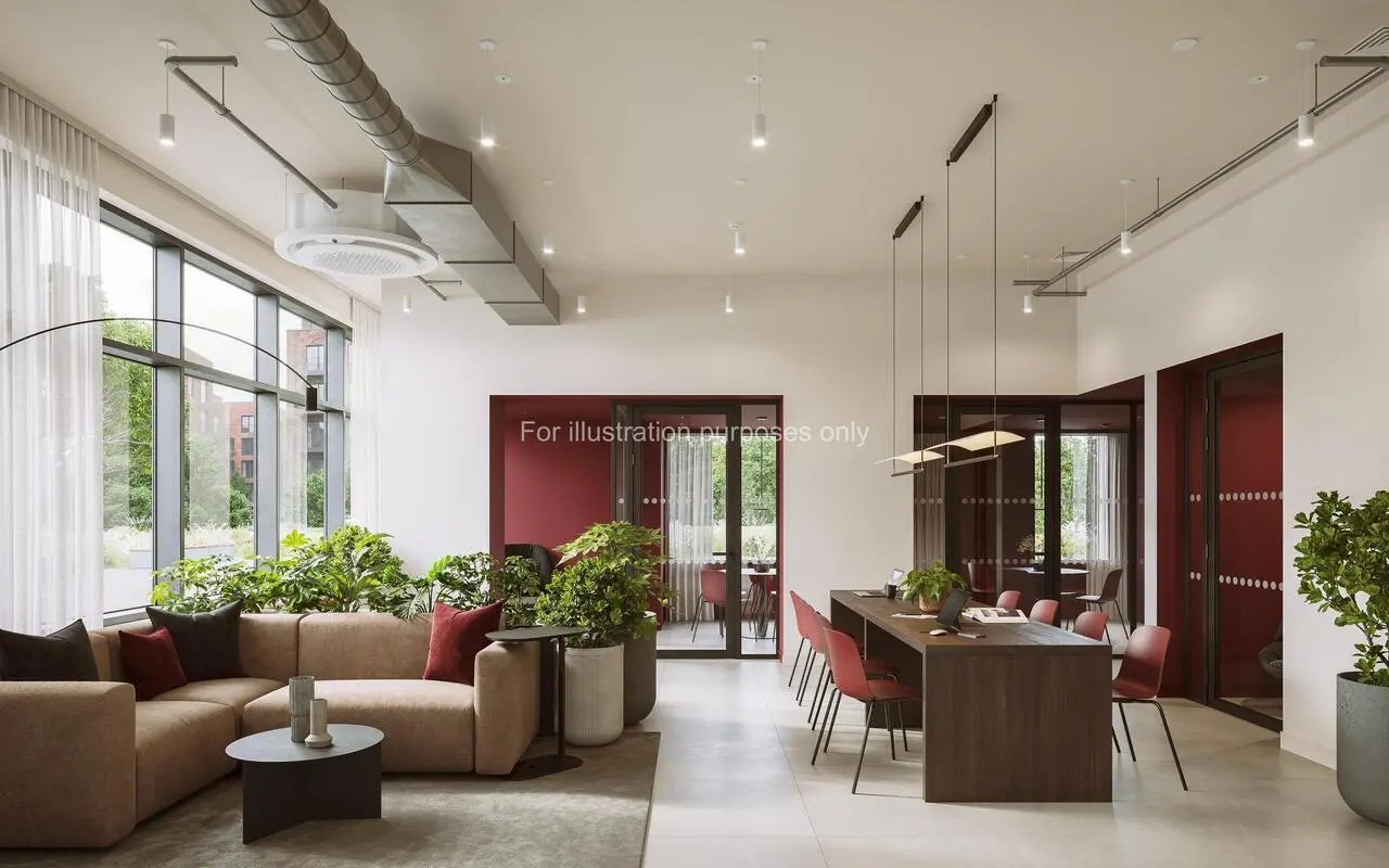 Sofa coffee table dining table and chairs communal area at Press House in London Student Accommodation