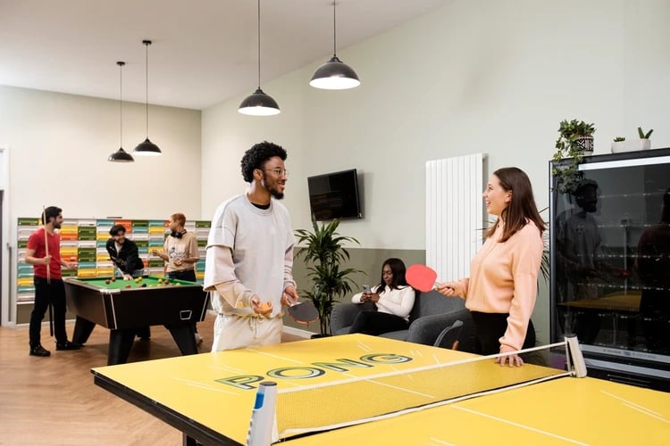 Ping pong and pool games in common area at Blithehale Court in London Student Accommodation