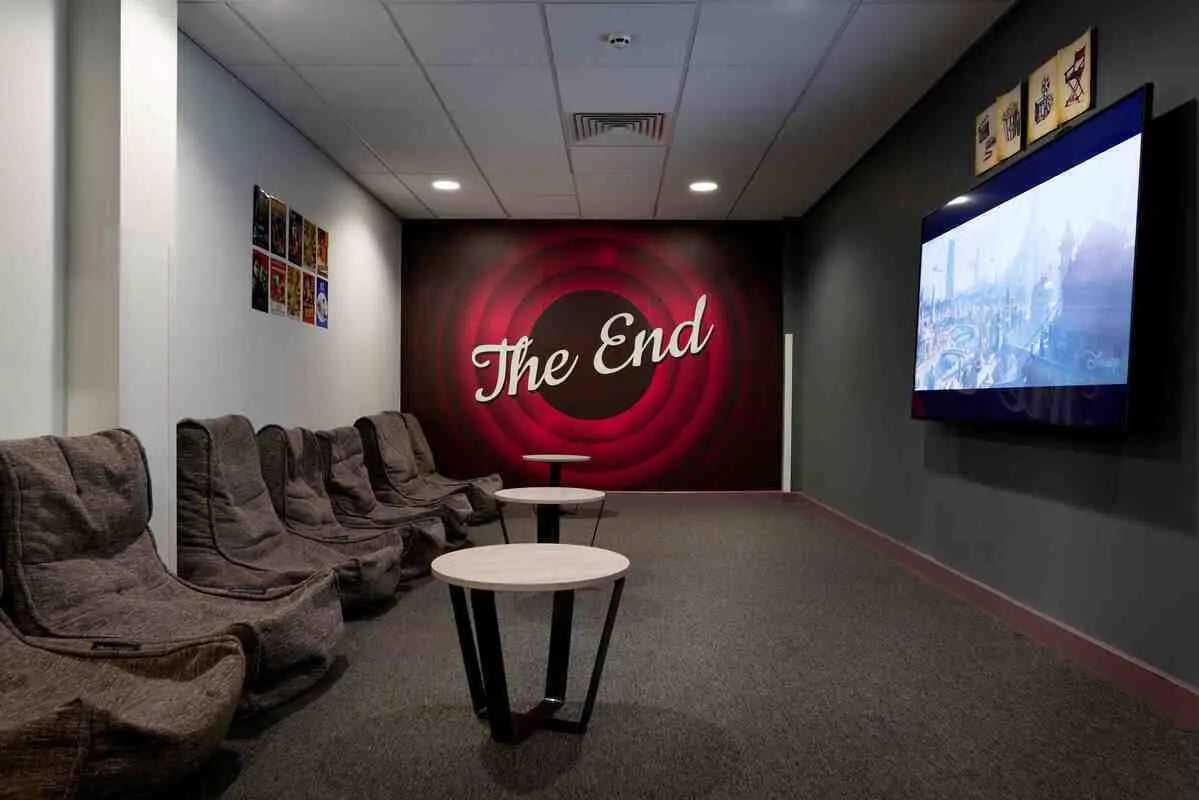 Beanbag chairs tables and TV viewing area at Westwood Student Mews in Coventry Student Accommodation