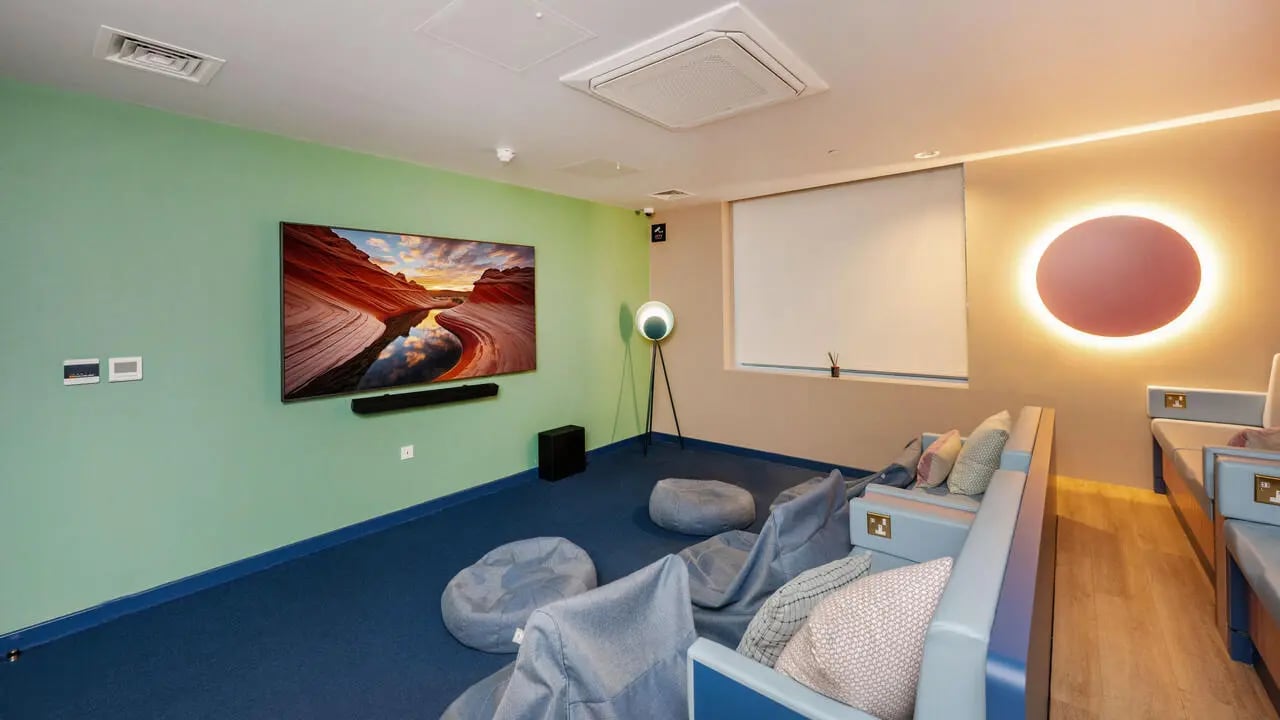 Large television beanbags and sofas lounge area at Wick Park in London Student Accommodation